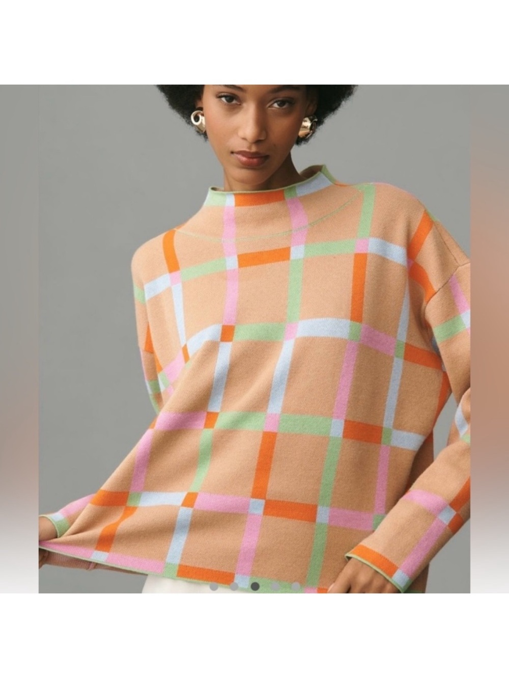 Anthropologie MAEVE The Carys Mock neck Sweater Multicolor Plaid Turtleneck Sz M